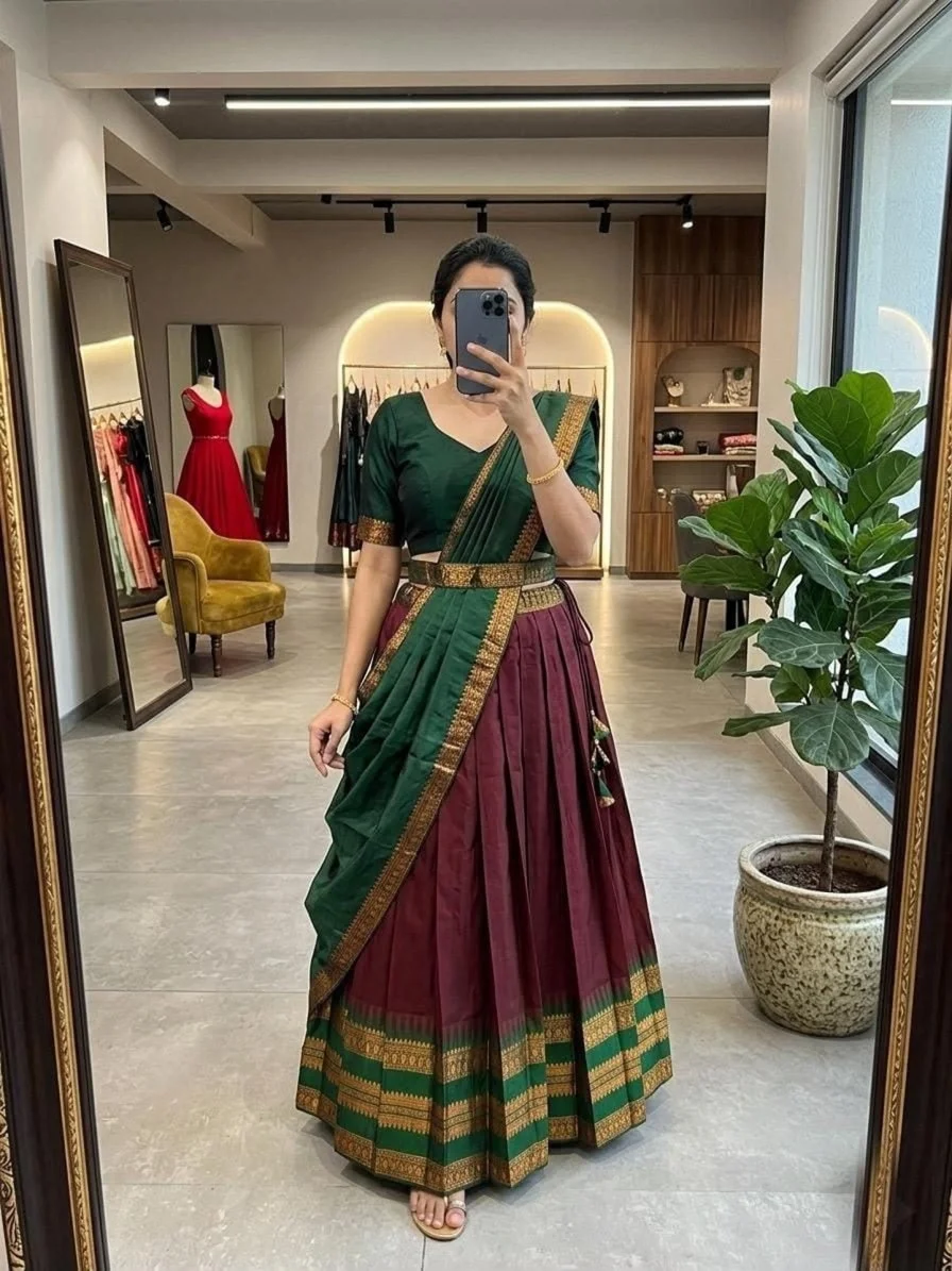 Cotton Silk lehenga set-Maroon